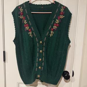Vintage Flower and Grape Embroidered Knit Sweater Vest-XL